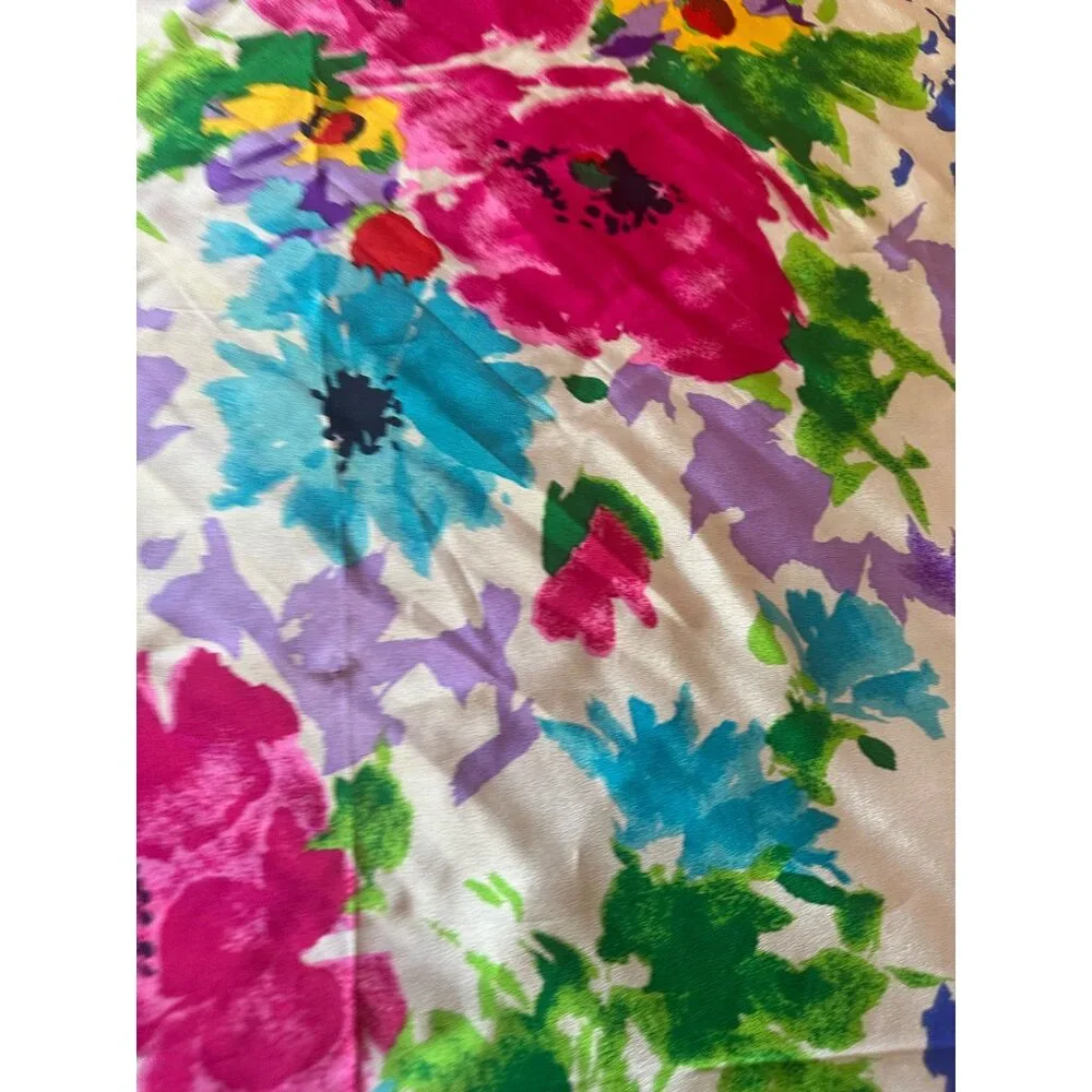 Liz Claiborne Scarf Blue Pink Floral‎ Print Square Silk Blend Vintage Neck Scarf